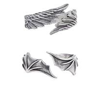 wenwendianzi 2 unids/pack Vintage Color plata Ángel ala demonio ojo anillos ajustables