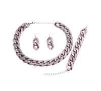 wenwendianzi 4 unids/set acrílico color metálico aretes pulsera gargantilla (Black Gun)