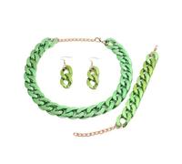 wenwendianzi 4 unids/set acrílico color metálico aretes pulsera gargantilla (Green color)