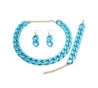 wenwendianzi 4 unids/set acrílico color metálico aretes pulsera gargantilla (Lake Blue)