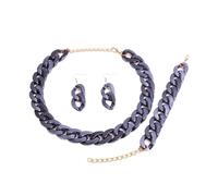 wenwendianzi 4 unids/set acrílico color metálico aretes pulsera gargantilla (Navy Blue)