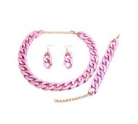 wenwendianzi 4 unids/set acrílico color metálico aretes pulsera gargantilla (Pink)
