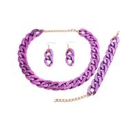wenwendianzi 4 unids/set acrílico color metálico aretes pulsera gargantilla (Purple)