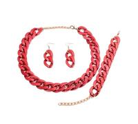 wenwendianzi 4 unids/set acrílico color metálico aretes pulsera gargantilla (Red color)