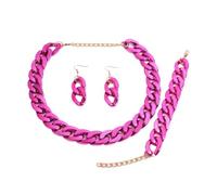 wenwendianzi 4 unids/set acrílico color metálico aretes pulsera gargantilla (Rose color)