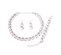 wenwendianzi 4 unids/set acrílico color metálico aretes pulsera gargantilla (Silver Color)