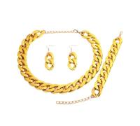 wenwendianzi 4 unids/set acrílico color metálico aretes pulsera gargantilla (Yellow Gold)