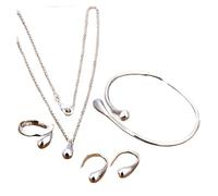 wenwendianzi 4 unids/set conjunto de collar de pulsera de anillo de pendientes de lujo ligero(Silvery)
