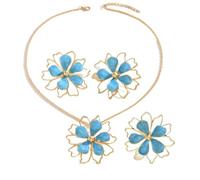 wenwendianzi Bohemia colorido hueco esmalte flor pendientes collares anillos(Blue)