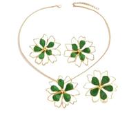 wenwendianzi Bohemia colorido hueco esmalte flor pendientes collares anillos(Green)