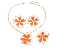 wenwendianzi Bohemia colorido hueco esmalte flor pendientes collares anillos(Orange)
