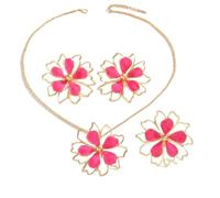 wenwendianzi Bohemia colorido hueco esmalte flor pendientes collares anillos(Rose Red)