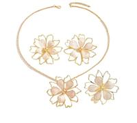 wenwendianzi Bohemia colorido hueco esmalte flor pendientes collares anillos(White)