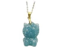 wenwendianzi Colgante de gato de dibujos animados con incrustaciones de plata Natural A Cargo Blue Water Jade S925, amuleto de alta joyería, collar de mujer, regalo de vacaciones de lujo(GOLD)