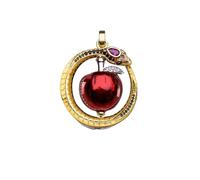 wenwendianzi Colgante giratorio de manzana roja con serpiente dorada, joyería fina de verano, regalo romántico de Plata de Ley 925 for mujer