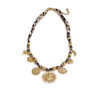 wenwendianzi Collar de acero inoxidable con forma de leopardo, poliéster, flor del sol, corazón, gota de insecto, chapado en PVD de 18K, regalo de joyería
