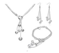 wenwendianzi Conjunto de joyería for mujer, de Plata de Ley 925 con borlas, cuentas colgantes, pulseras, collar y pendientes, regalos de fiesta a la moda