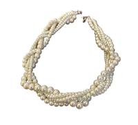 wenwendianzi Gargantilla de perlas entrelazadas blancas for mujer, collares geométricos, accesorios de joyería for bodas y novias(Light Yellow Gold Color)