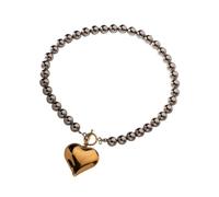 wenwendianzi Joyería de cuentas redondas de acero inoxidable chapada en oro de 18k, regalo, barra en T, collar de amor de corazón grueso, joyería de Metal resistente al agua for mujer(JDBW2403010-PS)