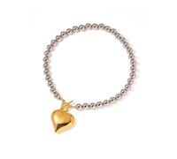 wenwendianzi Joyería de cuentas redondas de acero inoxidable chapada en oro de 18k, regalo, barra en T, collar de amor de corazón grueso, joyería de Metal resistente al agua for mujer(JDN2308061)