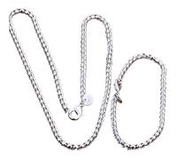 wenwendianzi Lindo conjunto de collar de pulseras de plata con cadena de caja redonda(45CM and 20CM)