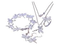 wenwendianzi Moda 925 Plata de Ley cristal libélula colgante collar pendiente pulsera anillos for mujeres conjunto de joyería Popular regalos(10)