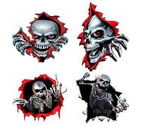 Wenxiaw 4 Piezas Adhesivo de Calavera para Coche Pegatina Calavera Pegatinas 3D Calavera Calcomanías Etiqueta Engomada del Cráneo para Motocicleta Bicicleta Scooter o Automóvil