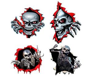 Wenxiaw 4 Piezas Adhesivo de Calavera para Coche Pegatina Calavera Pegatinas 3D Calavera Calcomanías Etiqueta Engomada del Cráneo para Motocicleta Bicicleta Scooter o Automóvil