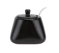 Wenxishangmao Azucarero de cerámica con tapa y cuchara, elegante recipiente de almacenamiento para sal y condimentos, para el hogar y la cocina, color negro