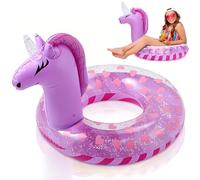 WenYa Anillos flotadores inflables de unicornio de 28 pulgadas para niños, anillos inflables de unicornio con purpurina para niños, piscina y deportes acuáticos (morado)