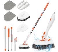 WenYa Cepillo de limpieza de azulejos extensible de mango largo de 52 pulgadas, cepillo de limpieza de baño, cepillo limpiador de cerdas rígidas desmontable y cabezal de esponja para baño, suelo,