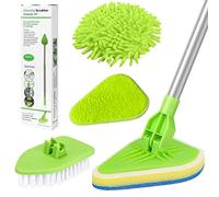 WENYA Cepillo de limpieza de baño con mango largo de 90 cm, extensible 4 en 1 para bañera y azulejos con almohadilla de microfibra, esponja de fregar y cabezal de fregona de terciopelo coral para baño