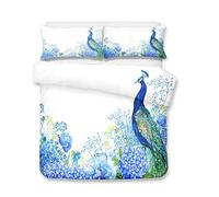 WENYA Oriental Etnico Animales 3D Pavo Real Pájaro Arboles Flor Juego de Cama Verde Blanco Azul Gris Funda Nórdica y Funda de Almohada Microfibra Niña (Estilo 3, 180x220 cm - Cama 105 cm)