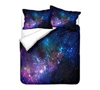 WENYA Ropa de Cama Galaxia Estrellado Cielo 3D Planeta Estrellas Misterioso Espacio Juego de Cama Azul Púrpura Rojo Vórtice Negro Agujero Funda nórdica (Galaxy 1, 200x220 cm - Cama 135 cm)