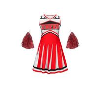 WENYAZIGUO Traje de animadora para niñas, Conjunto de uniforme de animadora for niñas con pompones, multicolor, varios tamaños(Red,9-10 Years)