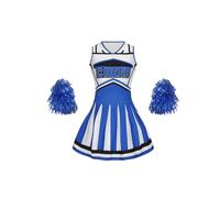 WENYAZIGUO Traje de animadora para niñas, Conjunto de uniforme de animadora for niñas con pompones, multicolor, varios tamaños(Blue,9-10 Years)
