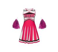 WENYAZIGUO Traje de animadora para niñas, Conjunto de uniforme de animadora for niñas con pompones, multicolor, varios tamaños(Rose Red,9-10 Years)