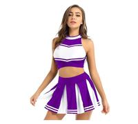 WENYAZIGUO Traje de animadora para niñas, Conjunto de uniforme de porristas for mujer, Top corto, Falda plisada, varios tamaños multicolores(Purple,XXL)