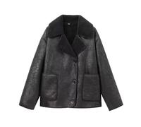 WENYOG Abrigo Mujer Abrigo cálido de un solo pecho con cuello polar y manga larga for otoño/invierno(Black,L)