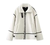 WENYOG Abrigo Mujer Chaqueta informal de una pieza lana cordero con contraste colores y felpa cálida(L)