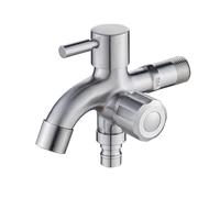 WENYOG Grifo Exterior Jardin Grifo de Acero Inoxidable for Lavadora, 1 Unidad, 1 Entrada y 2 Salidas, Multifuncional, Doble Grifo for jardín y Exterior Alta Resistencia(B)