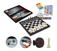 WEofferwhatYOUwant Ajedrez Magnético 4 en 1 - Ajedrez, Damas, Backgammon y Cartas - Tablero Plegable de 36 cm con Piezas con Imán y Fieltro | Juego Portátil Educativo para Niños y Adultos