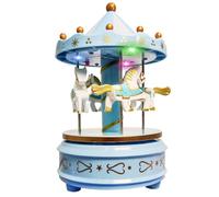 WEofferwhatYOUwant Caja de Música Carrusel Azul - Für Elise Beethoven - Luces LED - Tiovivo con Caballos - Decoración Vintage para Tarta - Regalo Cumpleaños Boda Niños Bebés Niñas