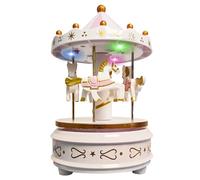WEofferwhatYOUwant Caja de Música Carrusel Blanco - Caballos Giratorios, LED RGB, Toca Für Elise - Mecanismo Manual - Adorno Pastel Cumpleaños - Regalo Boda Bautizo Bebé Niños Niñas Navidad
