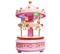 WEofferwhatYOUwant Caja de Música Carrusel Rosa con Caballos Giratorios - Luces LED Tricolor - Melodía Für Elise de Beethoven - Regalo para Niñas, Bebés, Bodas, Cumpleaños y Decoración de Pasteles