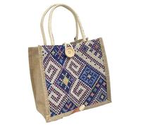 WEOKDFHA Bolsas De Lino Bolso de compras gran capacidad, bolso lino, mano for mujer, diseñador moda, práctico almuerzo Vintage(Blue)