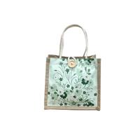 WEOKDFHA Bolsas De Lino Bolso De Lona Floral Mujer Hombro Pequeño Y Fresco Mano Moda Compras Grande for(Green,Zipper style)