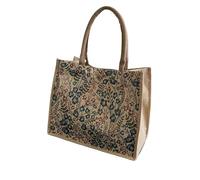 WEOKDFHA Bolsas De Lino Bolsos grandes de hombro con estampado flores for mujer, bolso Retro lino y algodón gran capacidad, for ir al trabajo, bolsas compras informales(Blue flower)