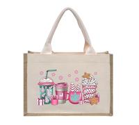 WEOKDFHA Bolsas De Lino Impresión de letras dibujos animados, bolso mano lona gran tamaño, compras interno impermeable(Beige-5)