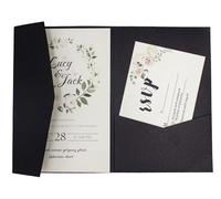 WEOKDFHA Invitaciones De Boda Kit de 50 tarjetas invitación boda triples cortadas con láser rosa, sobre bolsillo Para Boda, Invitación(Pearl black,Blank set)